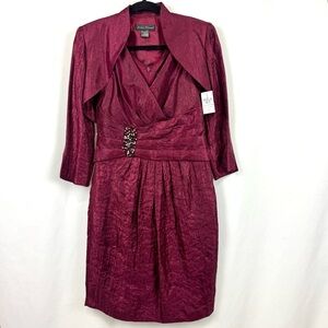 NWT Jessica Howard Wine Red Elegant Formal Dress & Jacket 2pc Set Size 6 Holiday